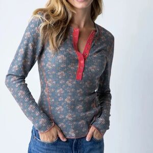 Reagan Thermal Henley - Slate Floral Blooms Women's Top XL